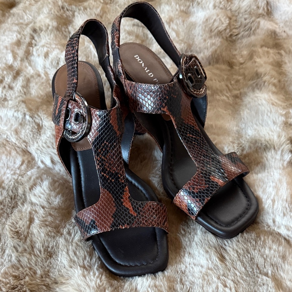 Donald J. Pliner Brown Snake-Print Leather Sandals - Picture 2 of 7